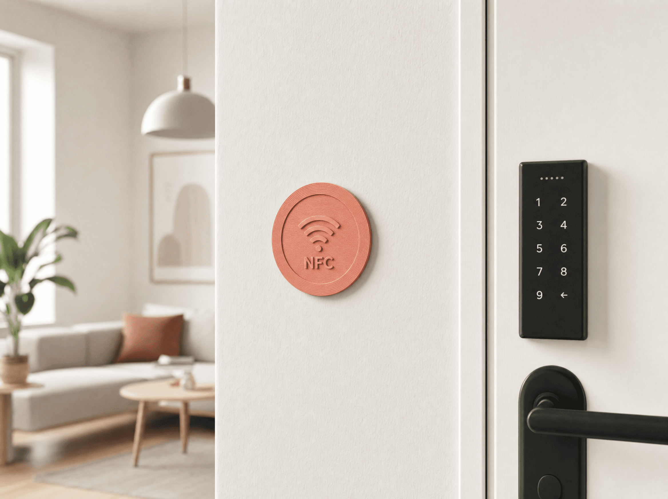 Tapora NFC welcome plaque in a short-let apartment
