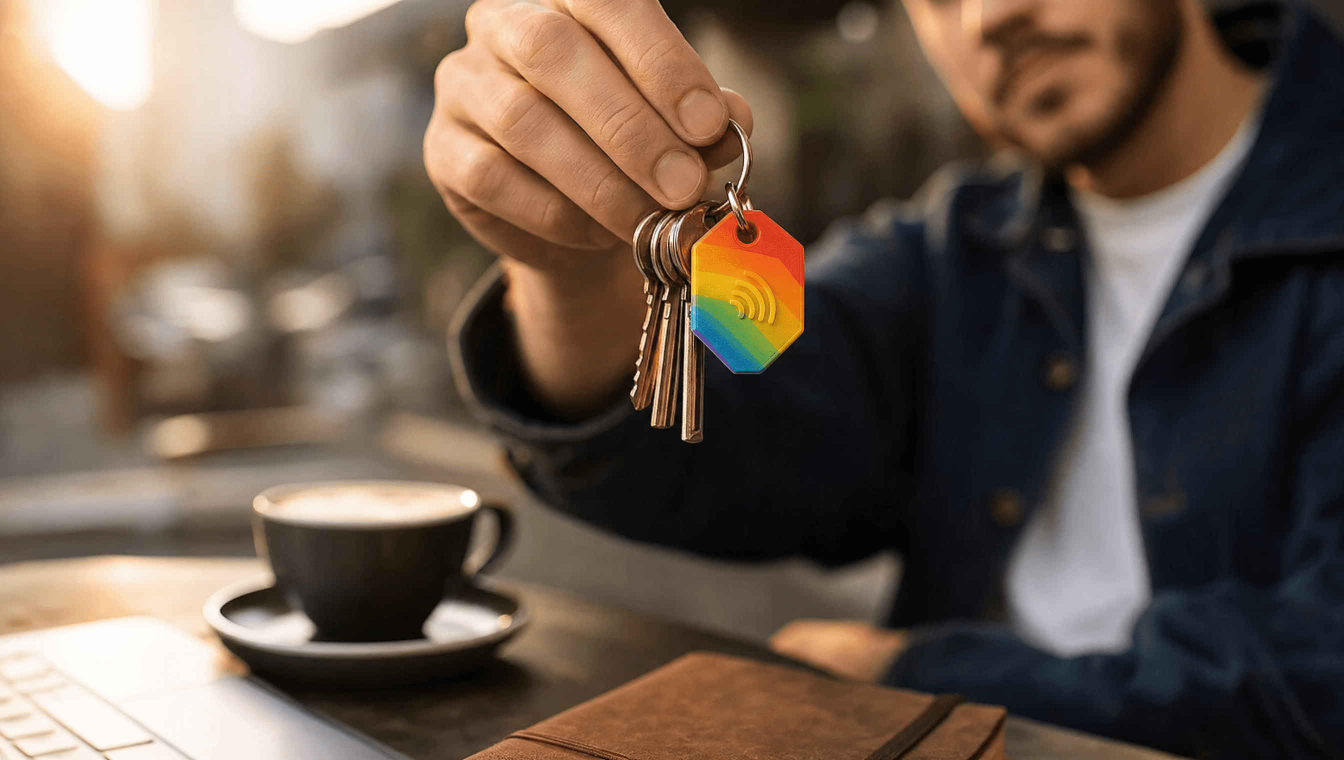 Creative professional holding keys with NFC keychain