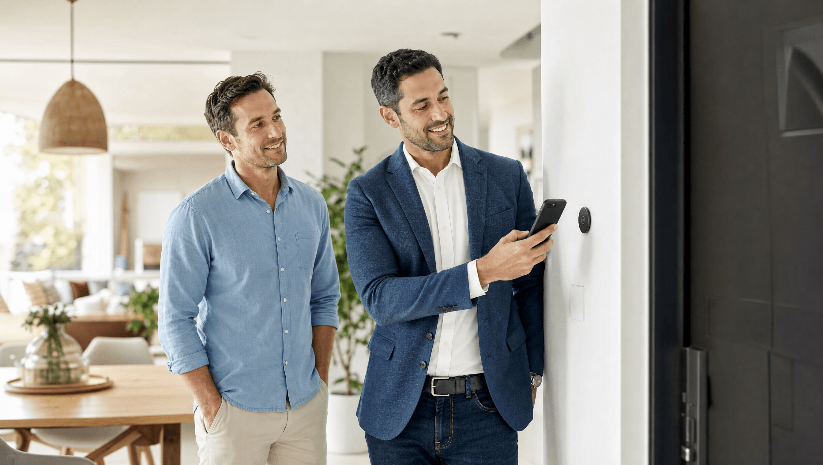 Estate agent scanning NFC badge at a property viewing