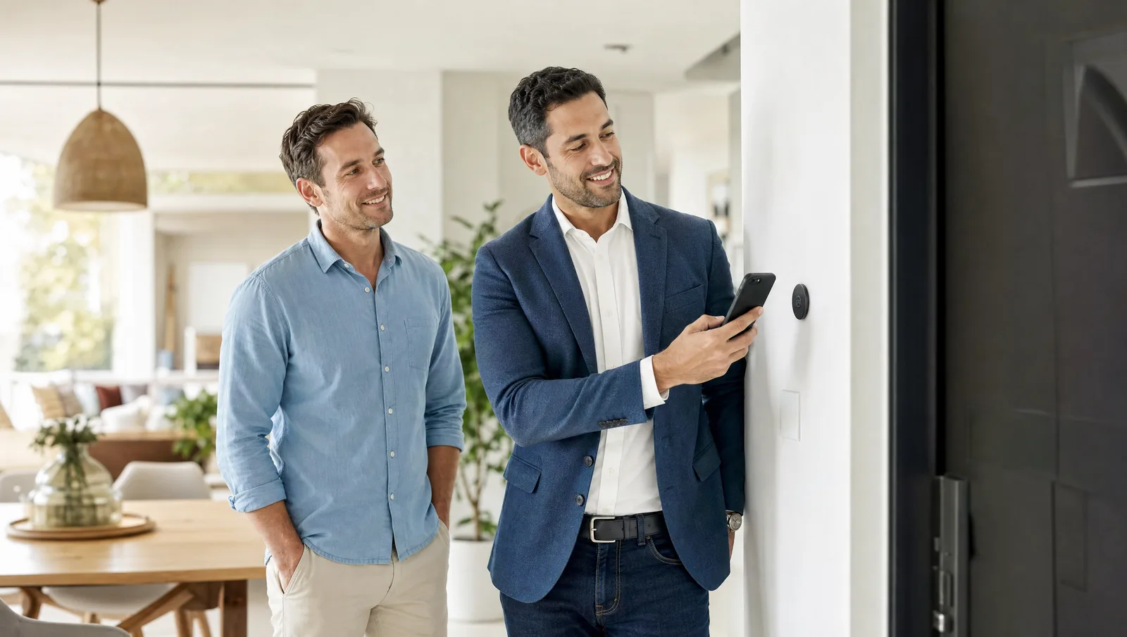 Estate agent scanning NFC badge at a property viewing
