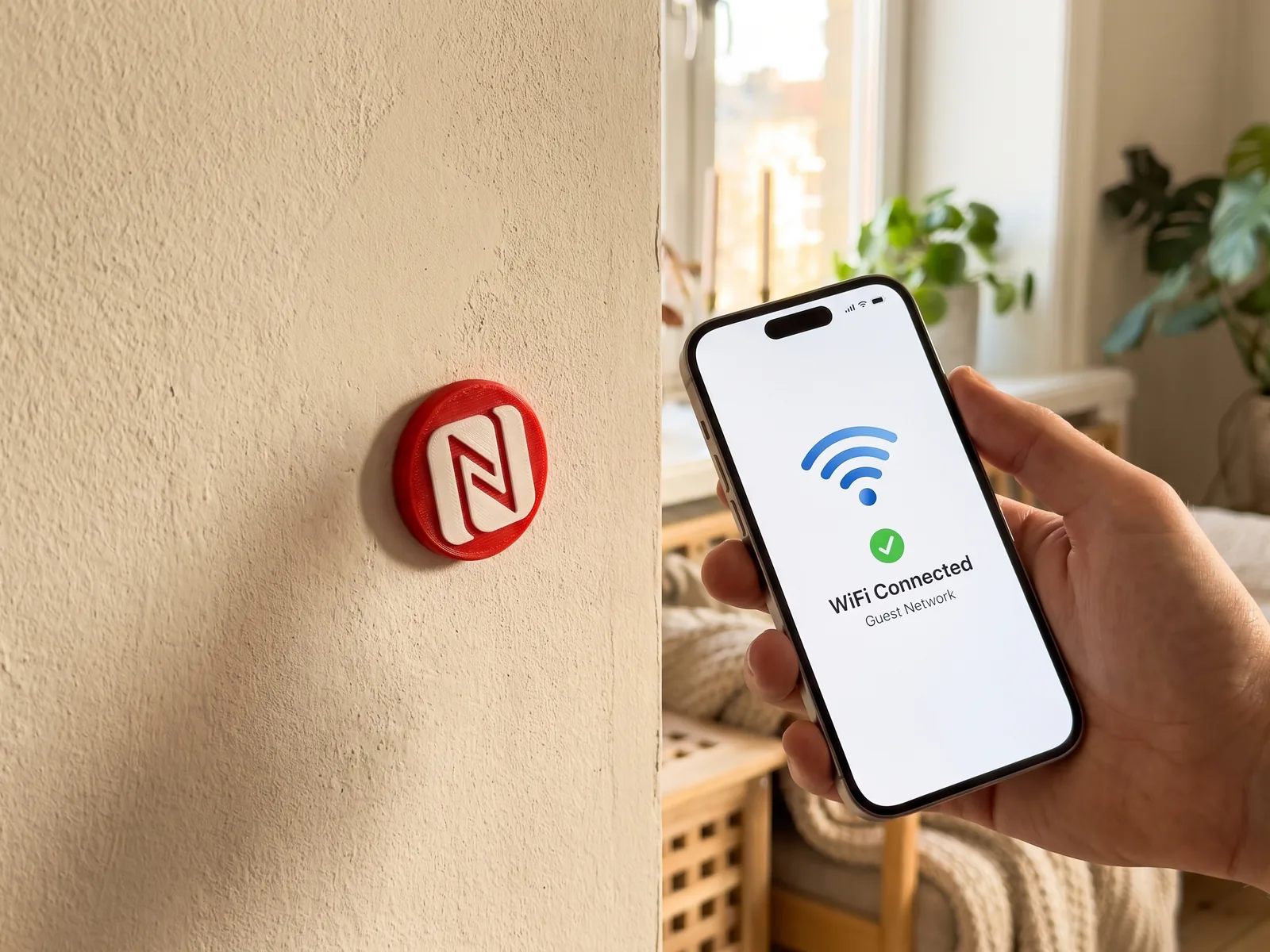 Guest connecting to WiFi after tapping a Tapora NFC badge